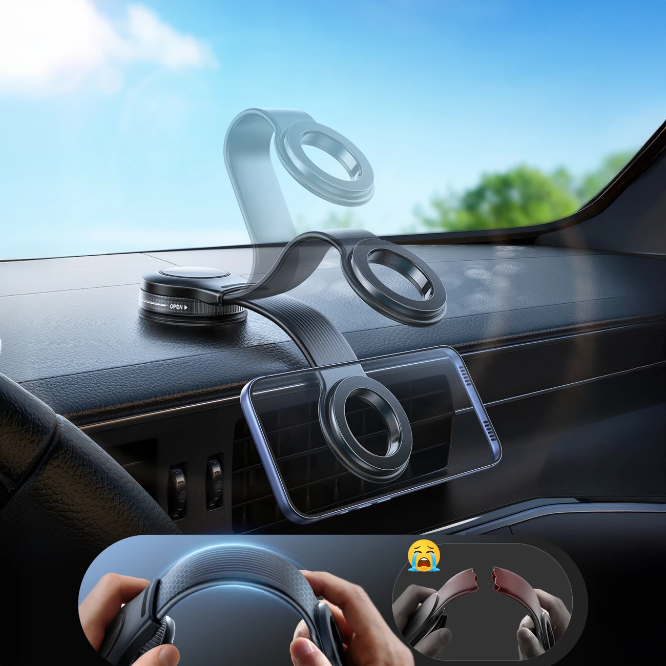 Mbajtëse magnetike telefoni për veturë Joyroom JR-ZS518, krah fleksibil, montim në xham/dashbord, e zezë