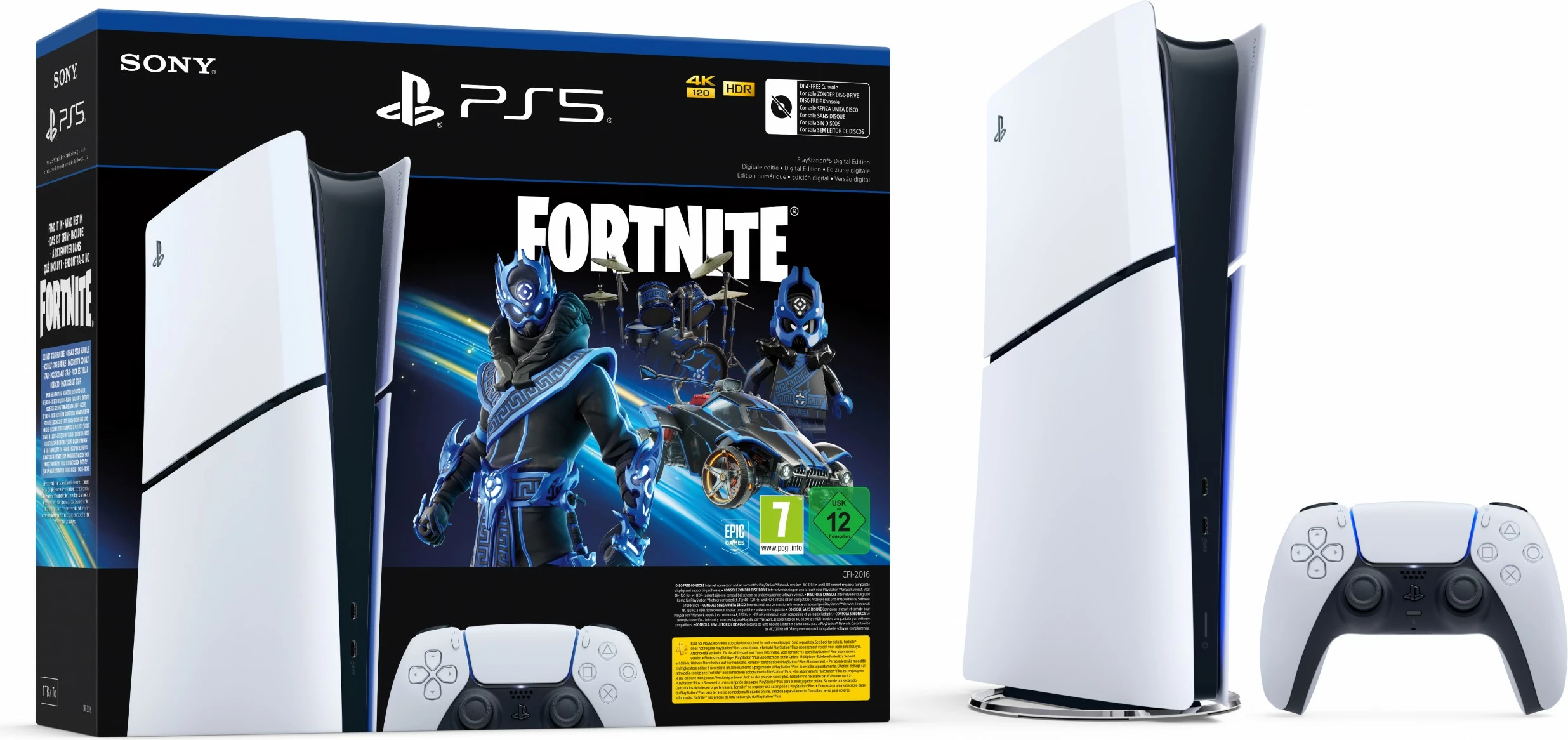 Konsolë Sony PlayStation 5 Slim Digital Edition, Fortnite, 1 TB, bardhë zi