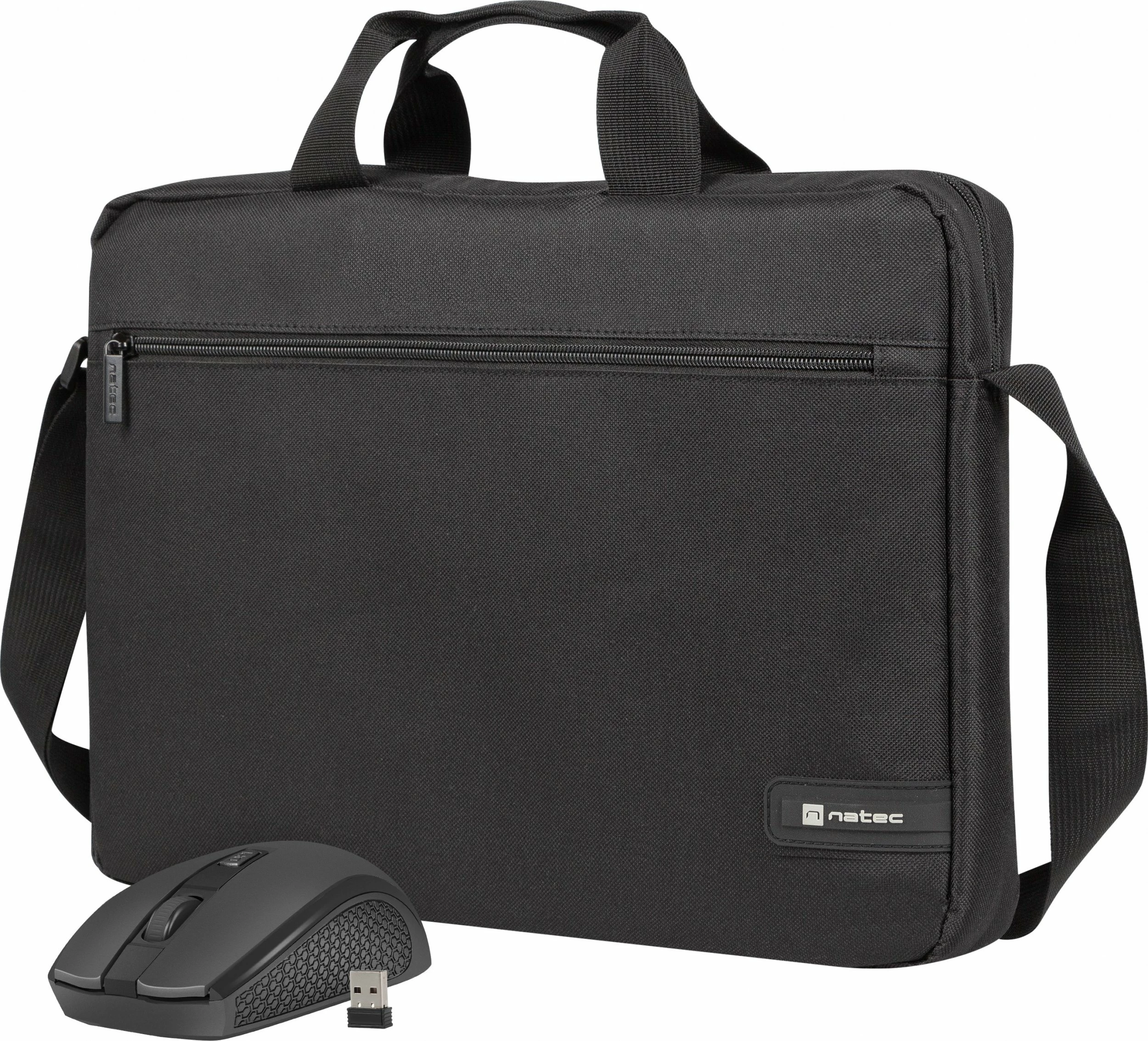 Çantë për laptop Natec Wallaroo 2 NTO-2051 15.6" poliester, e zezë, set me Maus wireless 1600 DPI