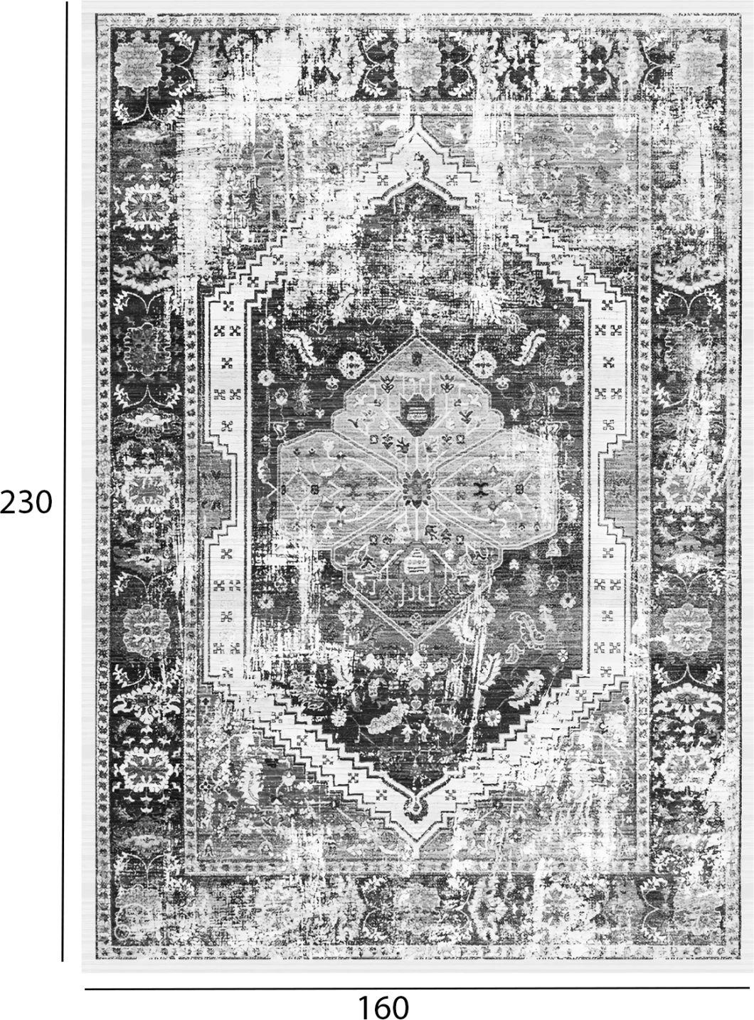 Tapet vintage me franja, JOSIANE, gri-bardhë, 160x230 cm, FH7675.11