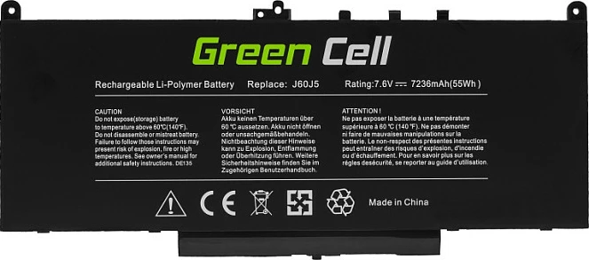 Bateri Green Cell për Dell Latitude E7270/E7470, LiPo 7.6V, 4 qeliza, e zezë