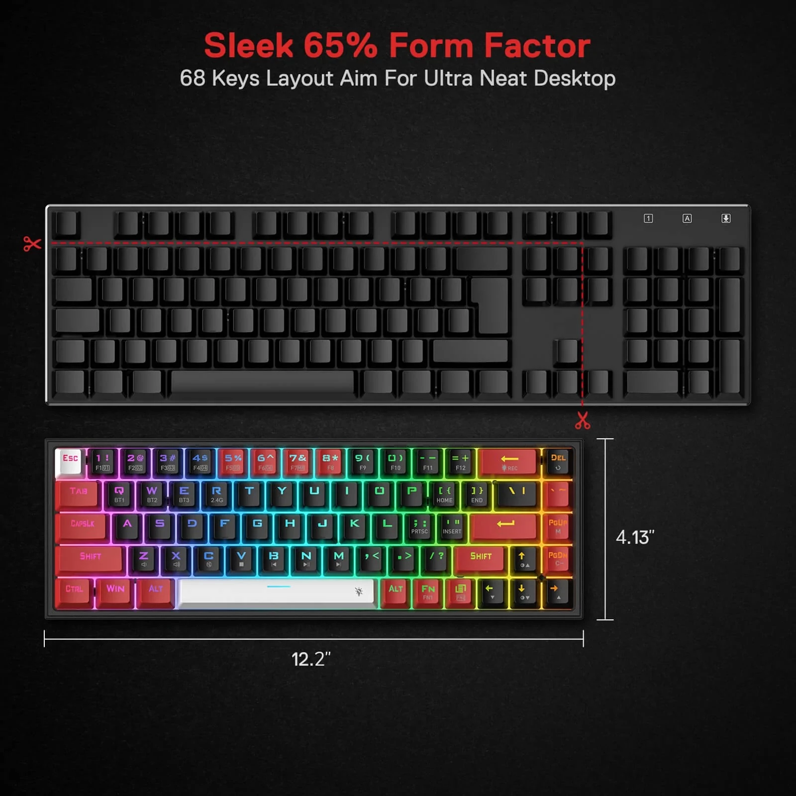 Tastierë mekanike Redragon Castor K631RGB Pro 65% (68 taste), Outemu Red, RGB, USB-C/2.4GHz/Bluetooth