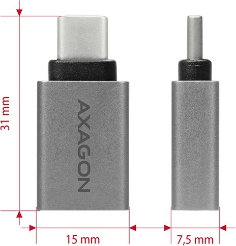 Adapter USB-C në USB-A AXAGON RUCM-AFA, alumini, Gri