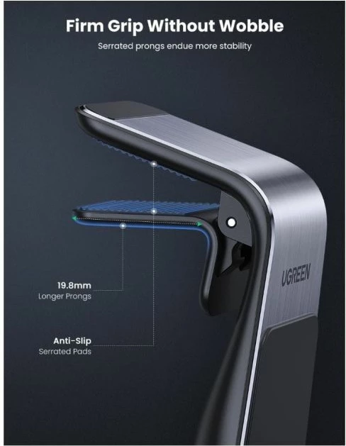 Mbajtës telefoni magnetik për veturë UGREEN 80712B, montim në grilë ajrimi, me pllaka metalike, zi/argjend