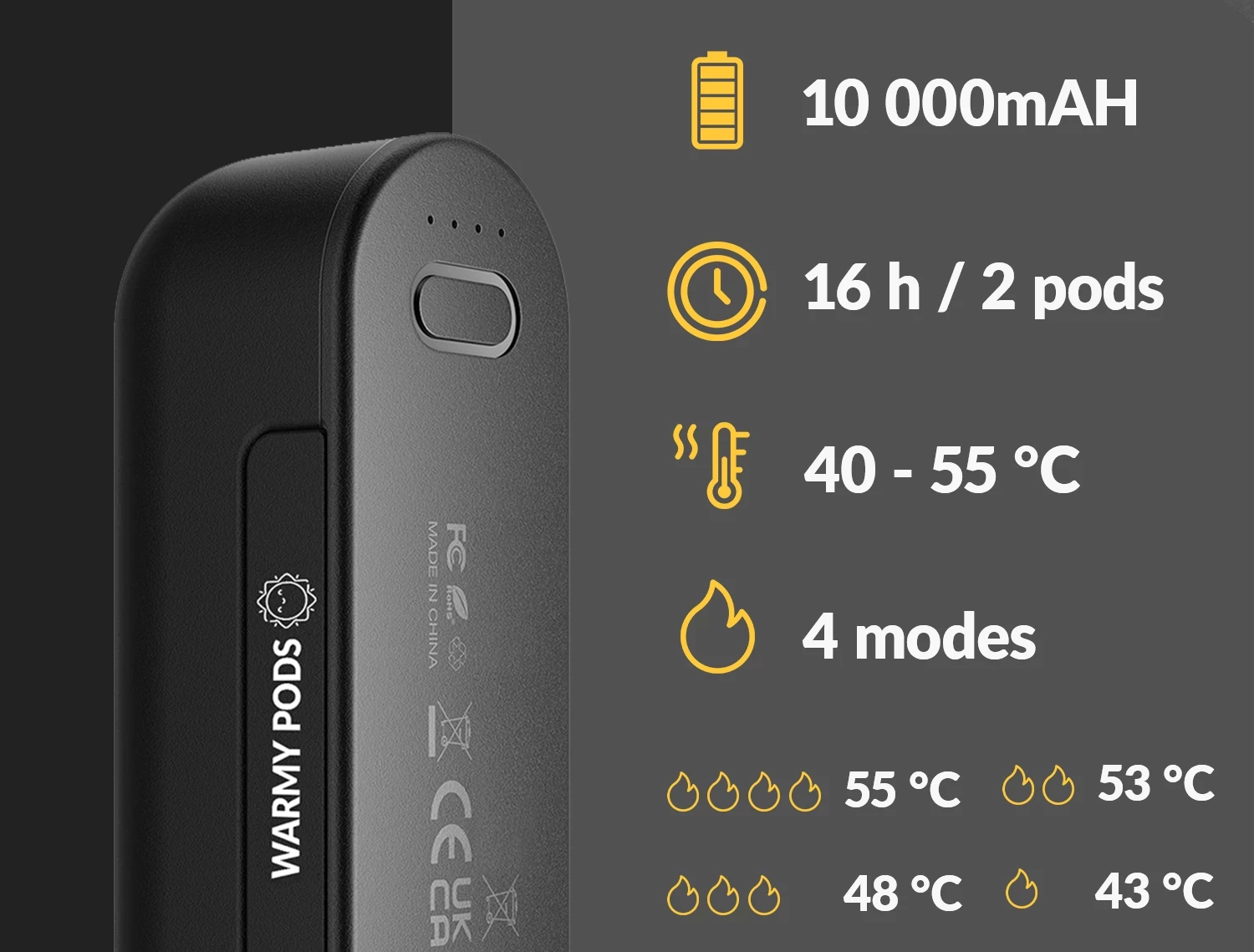 Ngrohëse duarsh 2n1/power bank UVI Warmy Pods 10,000 mAh, e zezë, set 2 copë