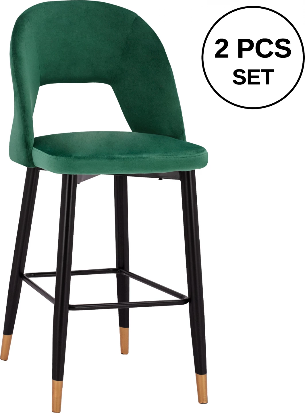 Karrige për bar Harper FH8526.03, kadife, ngjyrë cypress, me kornizë metalike, 50x51x111cm, set prej 2 copë