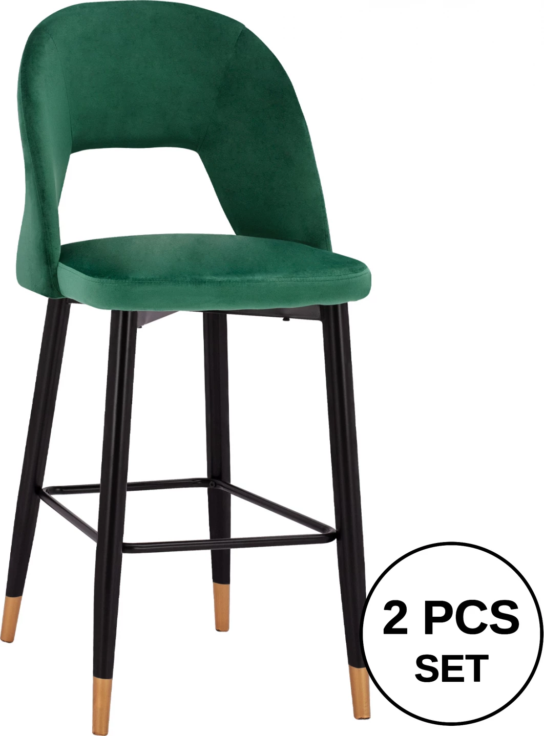 Karrige për bar Harper FH8526.03, kadife, ngjyrë cypress, me kornizë metalike, 50x51x111cm, set prej 2 copë