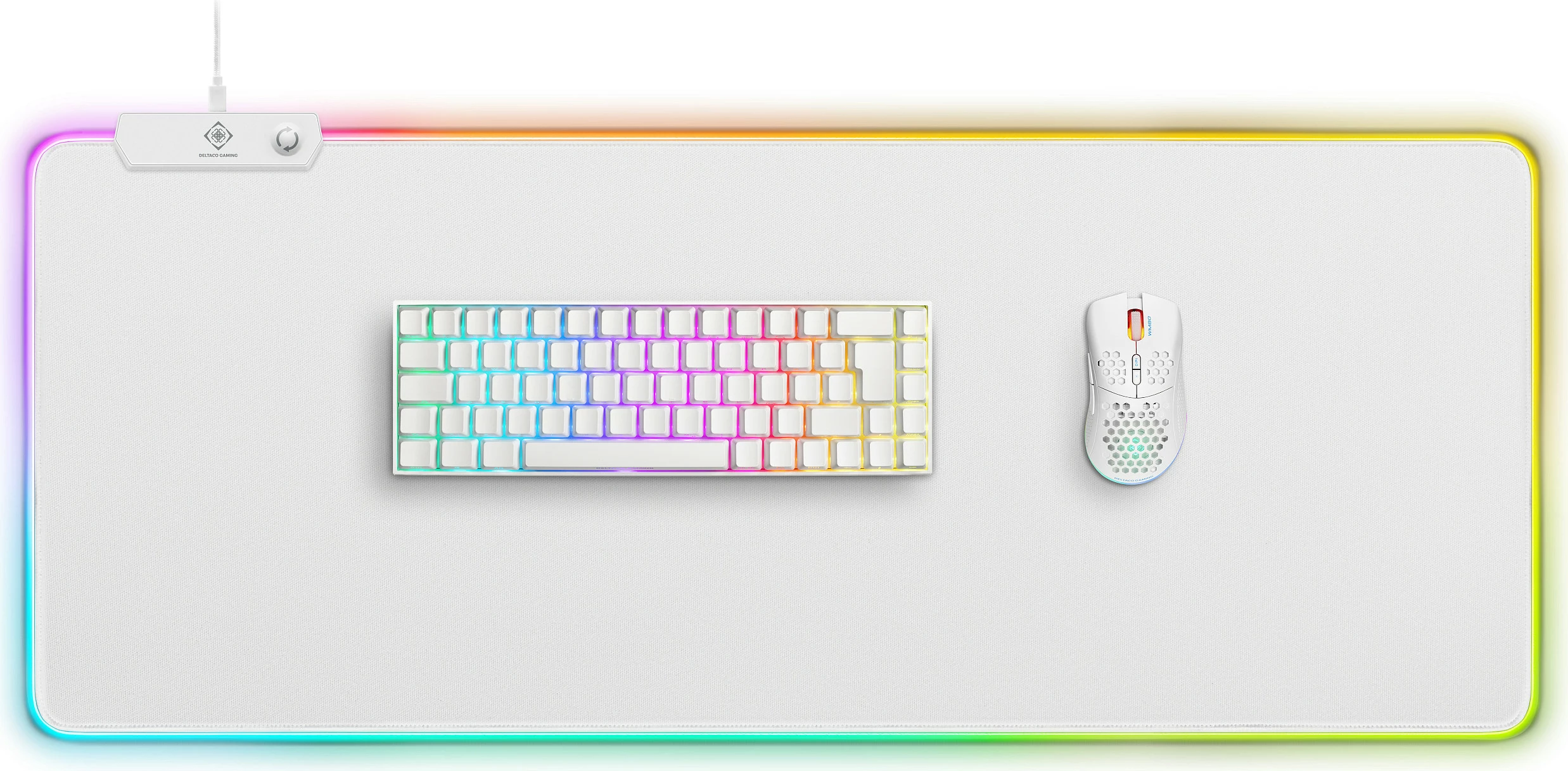 Mauspad gaming Deltaco Gaming GAM-079-W, RGB LED, 360mm, i bardhë
