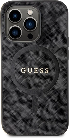 Mbështjellës Guess GUHMP15LPSAHMCK për iPhone 15 Pro 6.1", Saffiano MagSafe, zi