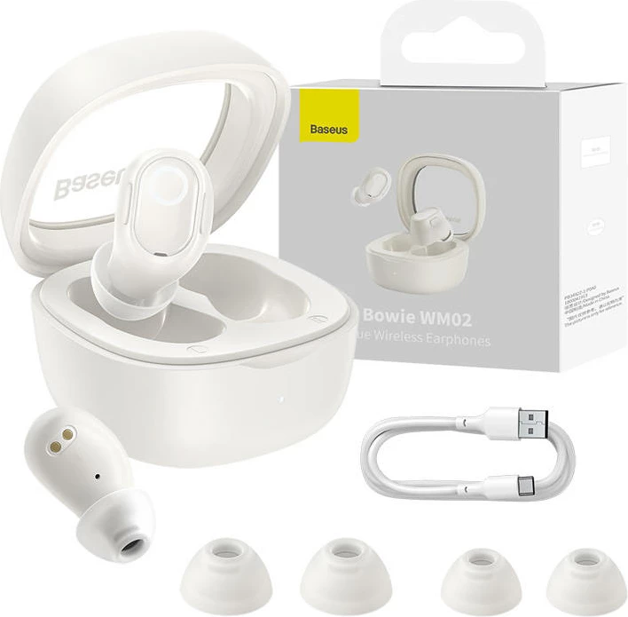 Kufje wireless Baseus Bowie WM02 TWS, Bluetooth 5.3, të bardha