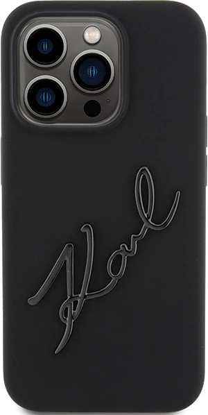 Mbështjellës Karl Lagerfeld Silicone Karl Script për iPhone 15 Pro, i zi