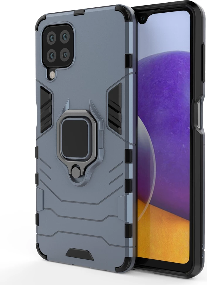 Mbështjellës Hurtel Ring Armor për Samsung Galaxy A22, me mbajtëse gishti dhe këmbë, kaltër