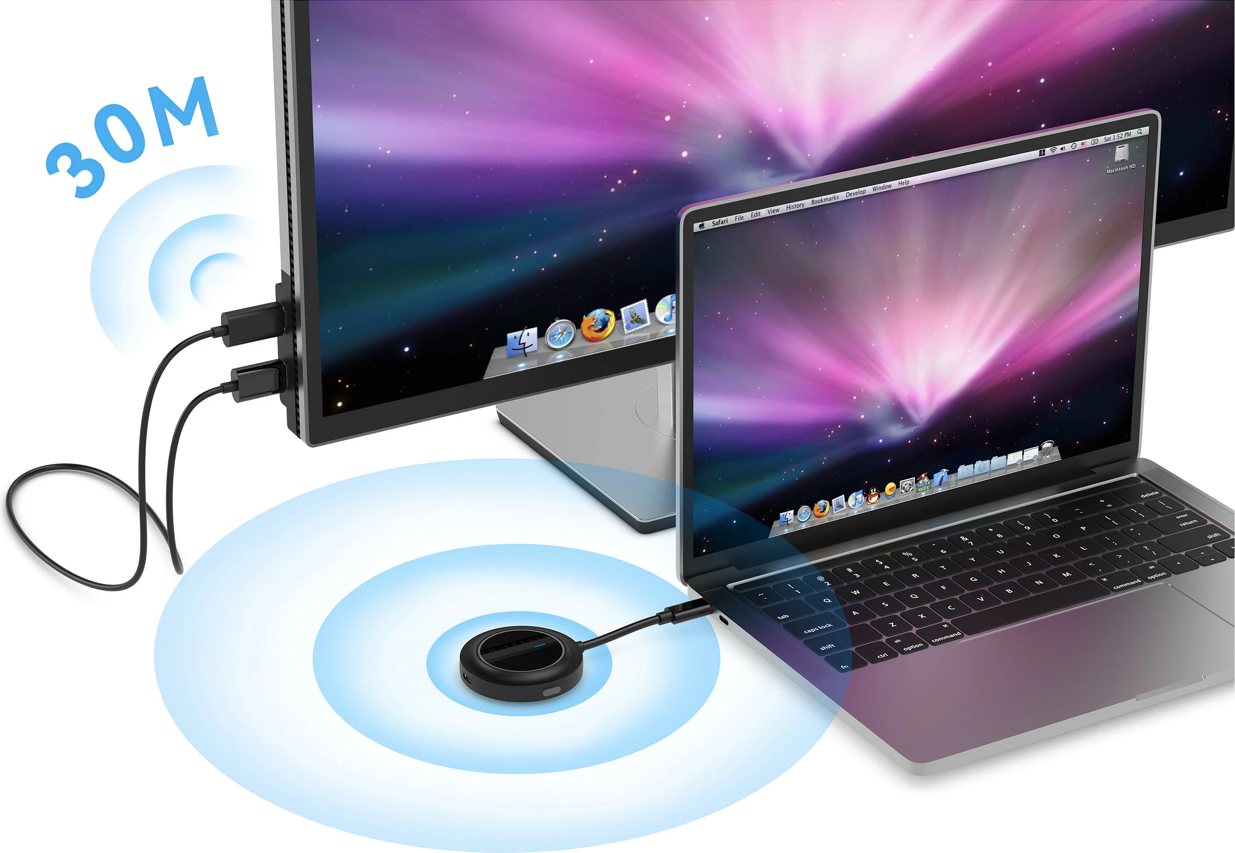 Adapter wireless USB-C në HDMI Conceptronic, 1080p/60Hz, 30m, i zi