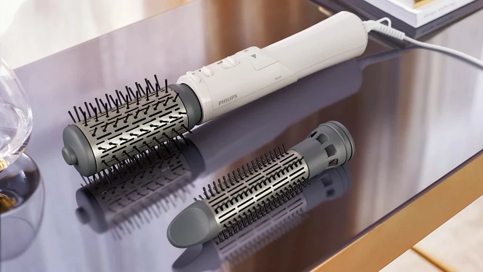 Tharëse dhe kaçurreluese rrotulluese flokësh Philips BHA710/00 1000 W, set me 2 shtojca, gri/bardhë