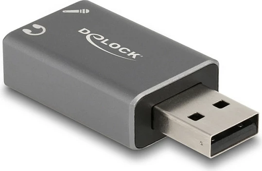 Kartelë zëri USB DeLOCK, USB-A në 2x 3.5mm (kufje + mikrofon), Plug & Play, gri