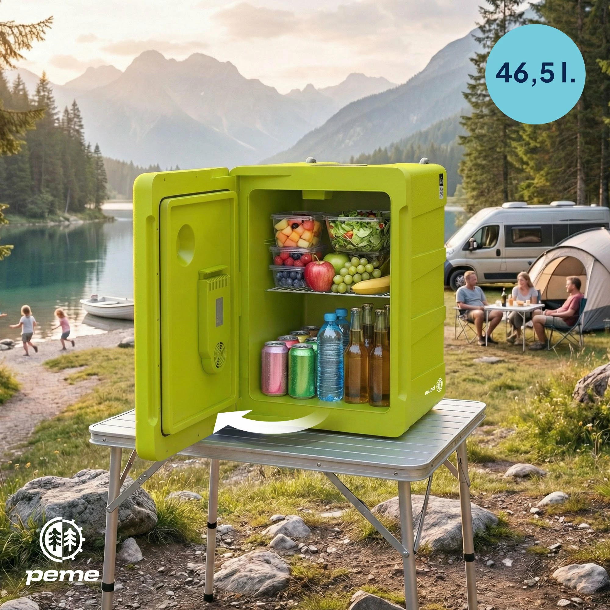 Frigorifer udhëtimi Peme Essential 46.5 L, ftohje/ngrohje, 12V/230V, i gjelbër