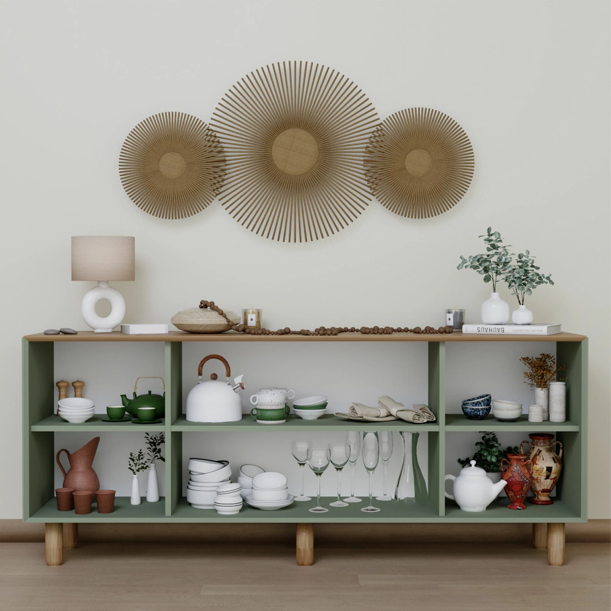 Konsolë bohemiane, ngjyrë e gjelbër, Skye Decor, 180x75x40 cm