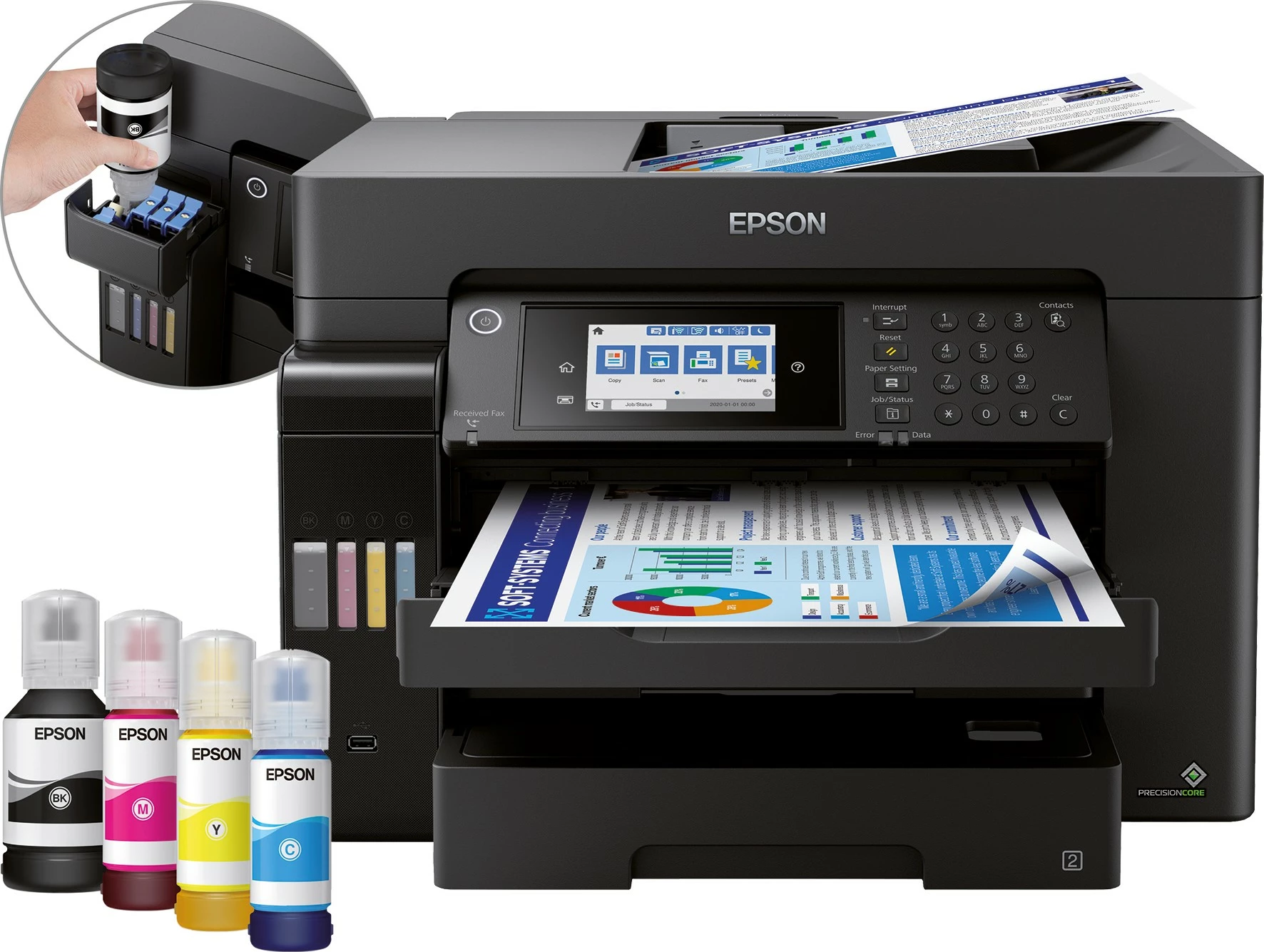 Printer multifunksional Epson EcoTank ET-16650, A3, tank boje, ekran me prekje, i zi