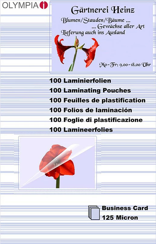 Fletë laminimi Olympia 9179, 125 mikron, 100 copë, për kartëvizita