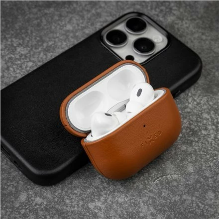 Këllëf mbrojtës Fixed për Apple AirPods Pro 2/Pro 2 (USB-C) me MagSafe, lëkurë, kafe