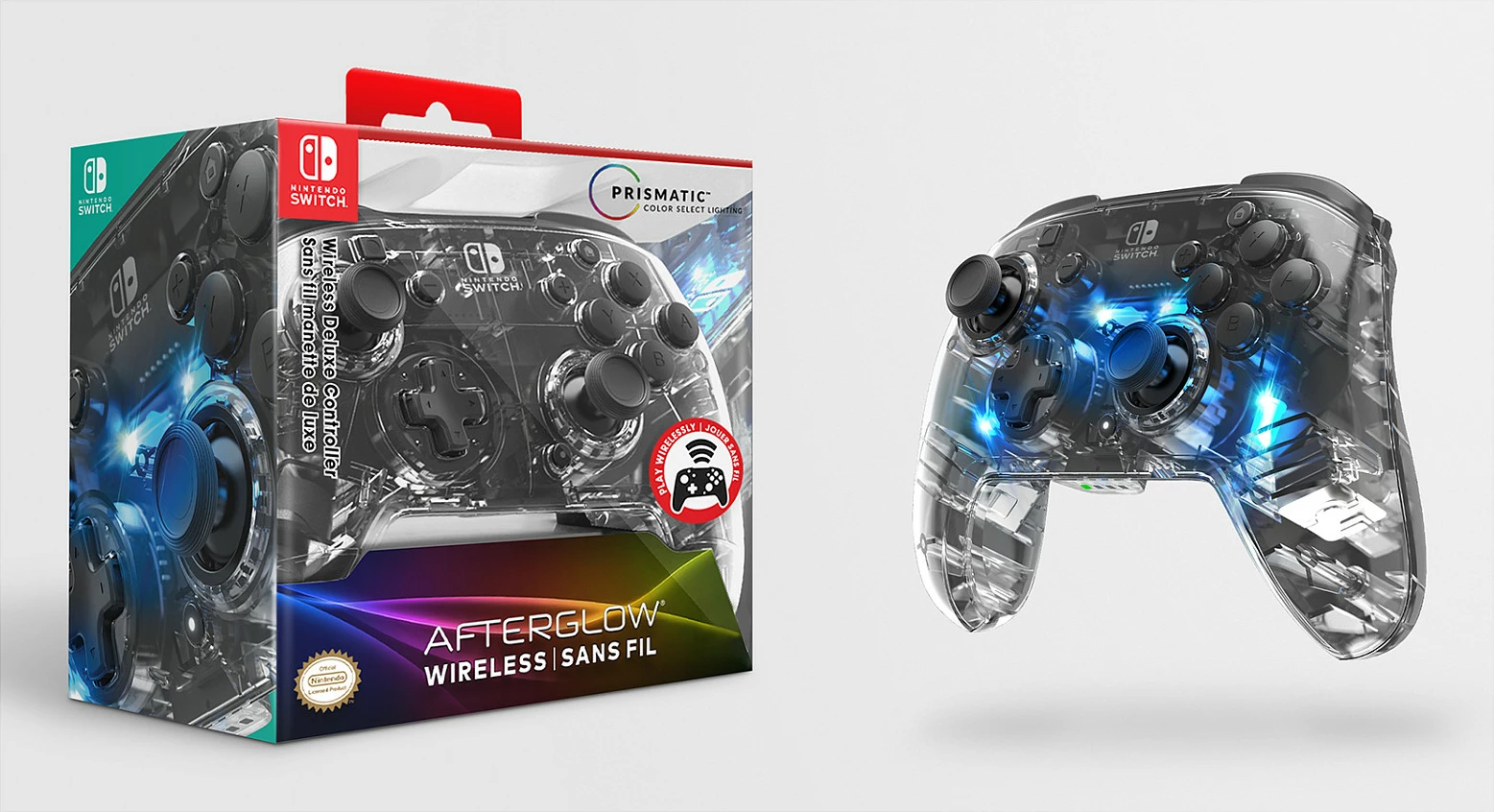 Kontroller wireless PDP për Nintendo Switch, bateri deri 40 orë, transparent/zi