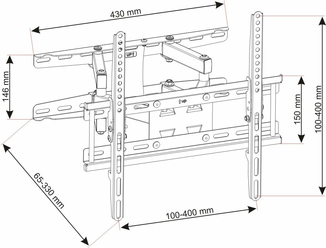 Mbajtëse muri për TV Art UX150 23\"-60\", deri 45 kg, VESA 400x400, me krah, e zezë