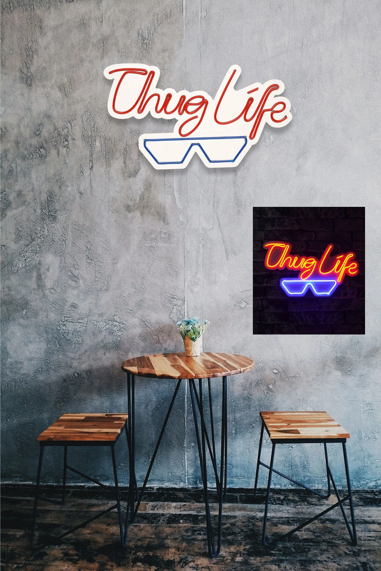 Dritë dekorative LED plastike, Thug Life, e kuqe dhe e kaltër