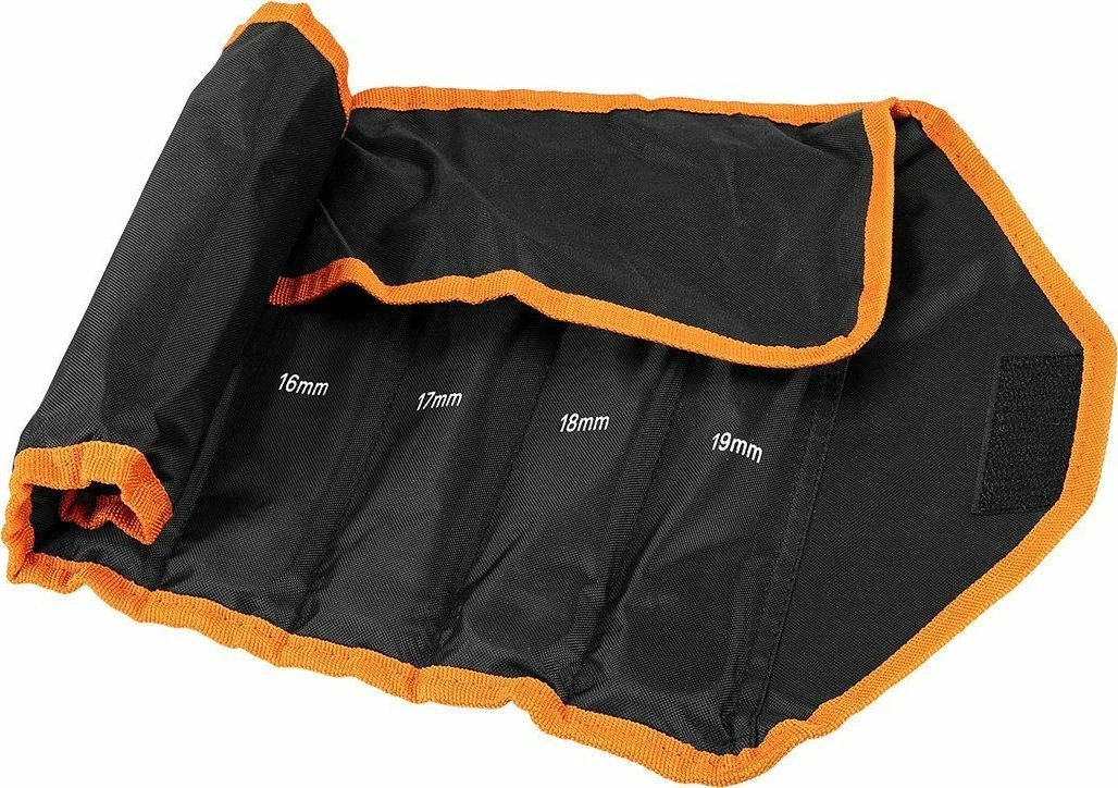 Set çelësa me kriket NEO 09-345 8-19 mm, 12 copë, me çantë rrotulluese, zezë/portokalli