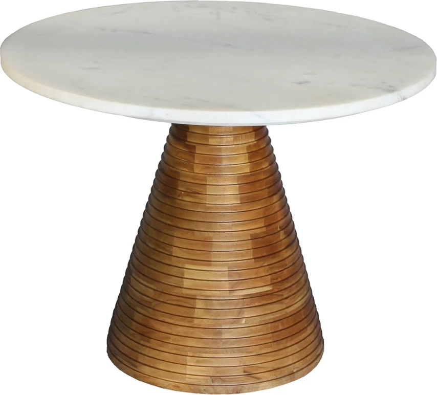 Tavolinë anësore Savoa, mermer i bardhë, dru akacie, 60x60x45