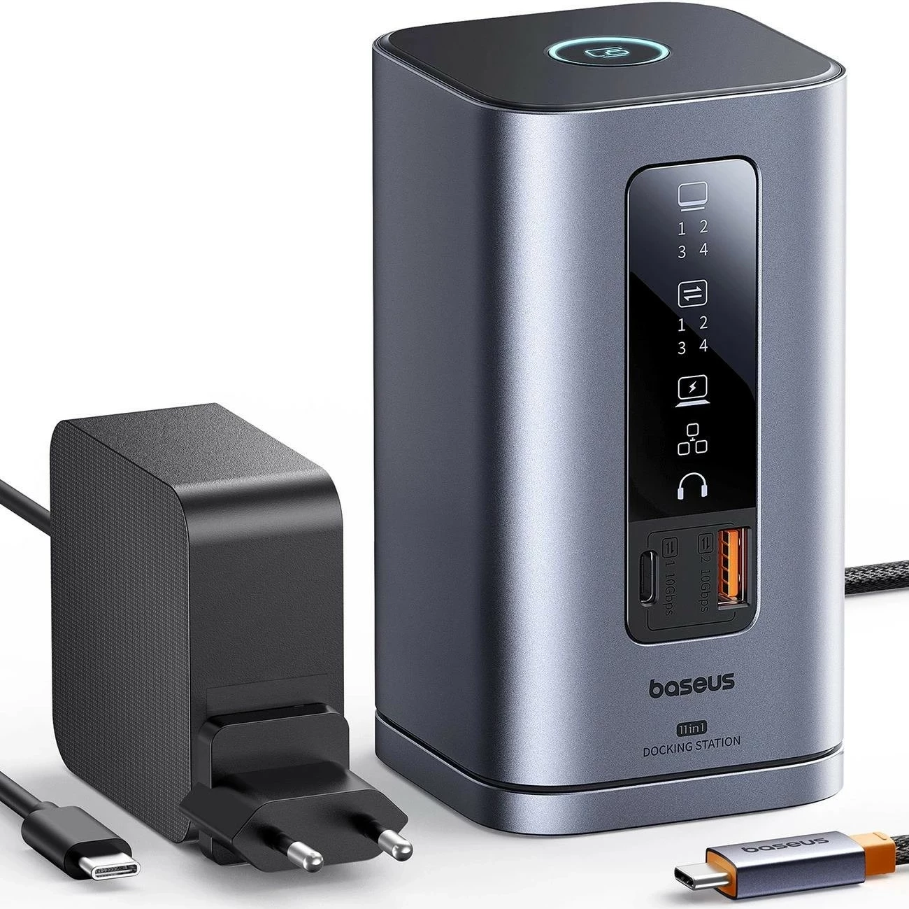 Doking stacion Baseus Spacemate RD1, 11në1, USB-C, 2xHDMI 4K@60Hz, 2xDP 4K@60Hz, 2xUSB-A 10Gb/s, USB-C 10Gb/s, RJ45, USB-A 480Mb/s, USB-C PD, mini jack 3.5mm, ngjyrë gri