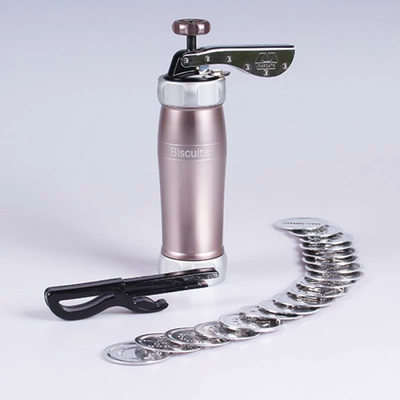 Shtypëse biskotash, Marcato, Biscuit Machine Design BI-DES-POWD-RSA (BIDESPOWDRSA), manuale, metalike, rozë, me disqe forme