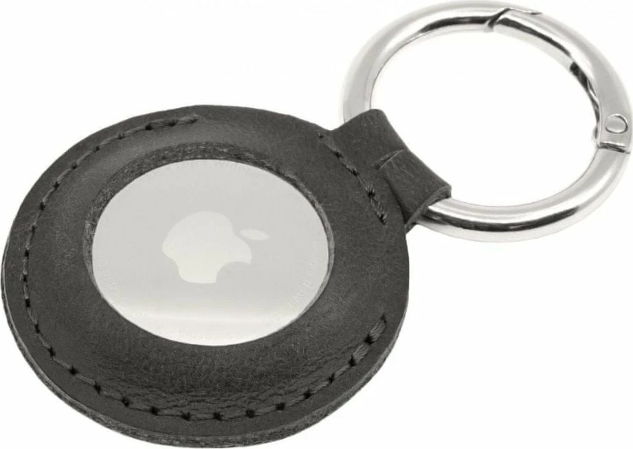 Mbështjellës me unazë çelësash për AirTag Fixed Real Leather Case FIXWAT-C2, lëkurë lope, i zi