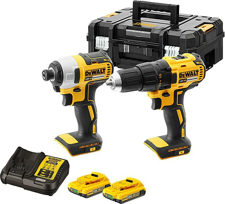 Set aku shpuese dhe vidator Dewalt DCD777 + DCF787 18V, 2x2.0Ah, me karikues, valixhe TSTAK II, verdhë/zezë