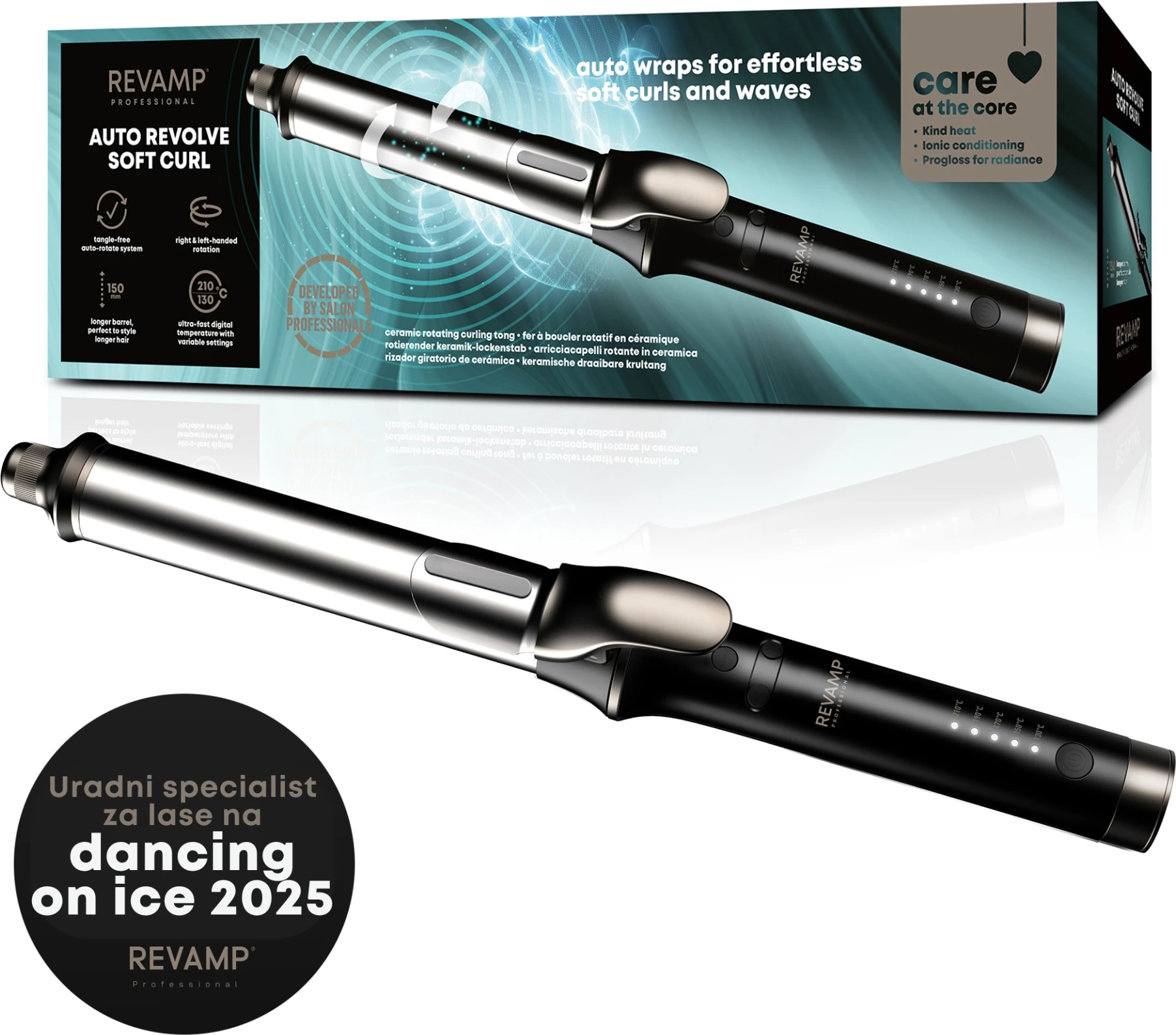 Hekur për kaçurrela Revamp Auto Revolve Soft Curler CL-3000 32mm, cilindër 15cm, jonizim, rrotullim automatik, me dorezë termike, e zezë/argjend