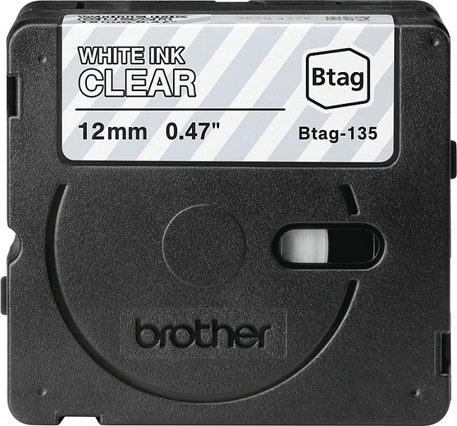 Kasetë shirit etiketa Brother BTAG-135, 12 mm, 4 m, e bardhë në transparente