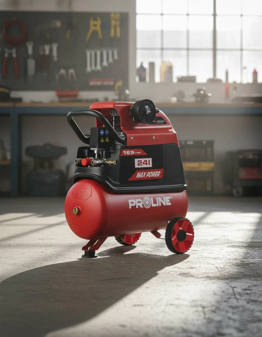 Kompresor ajri me vaj PROLINE P200001 24L 1500W/2HP 8 bar 169 l/min, set me aksesorë