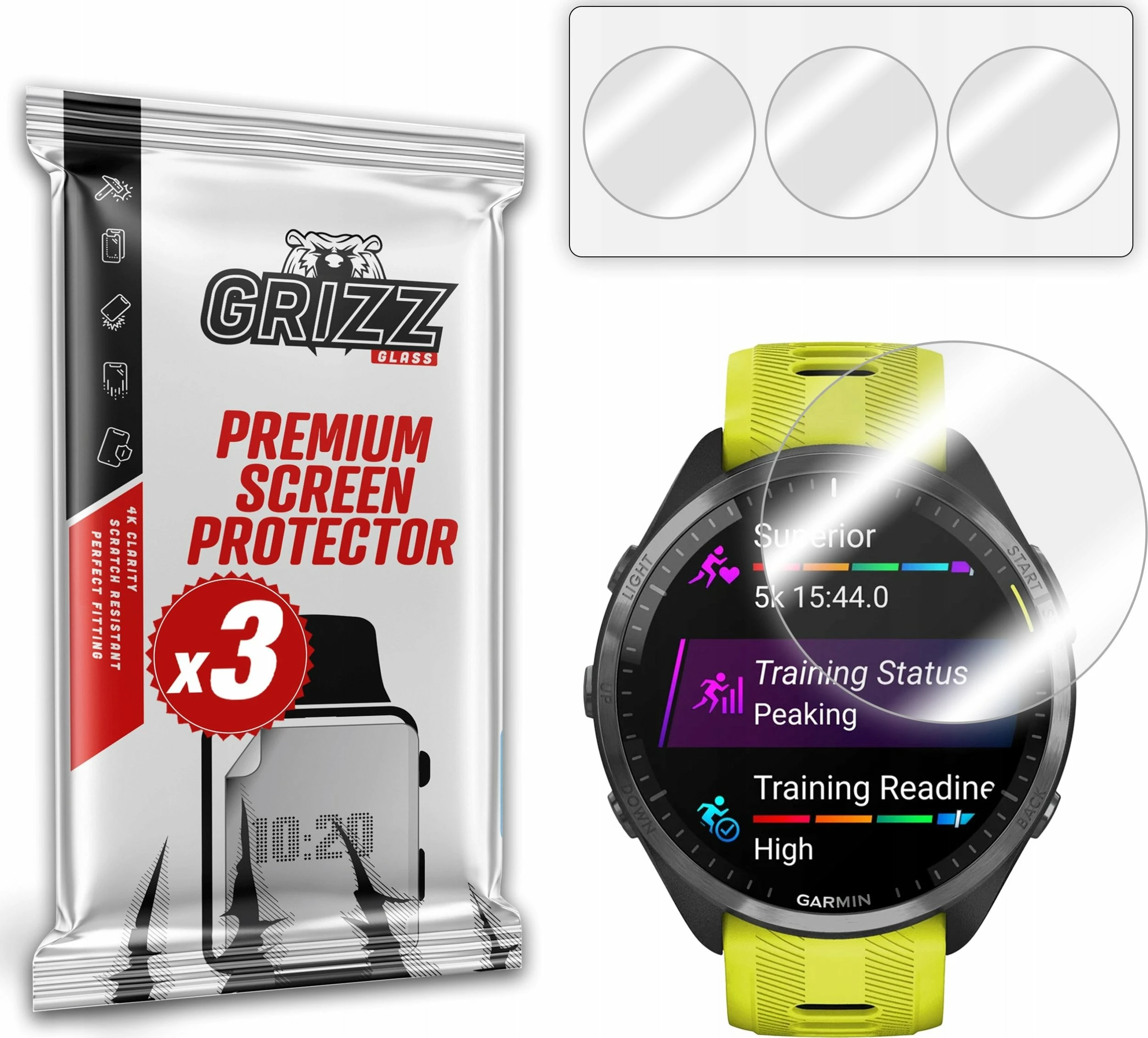 Film mbrojtës hidrogel GrizzGlass Hydrofilm për Garmin Forerunner 965, transparent, set 3 copë