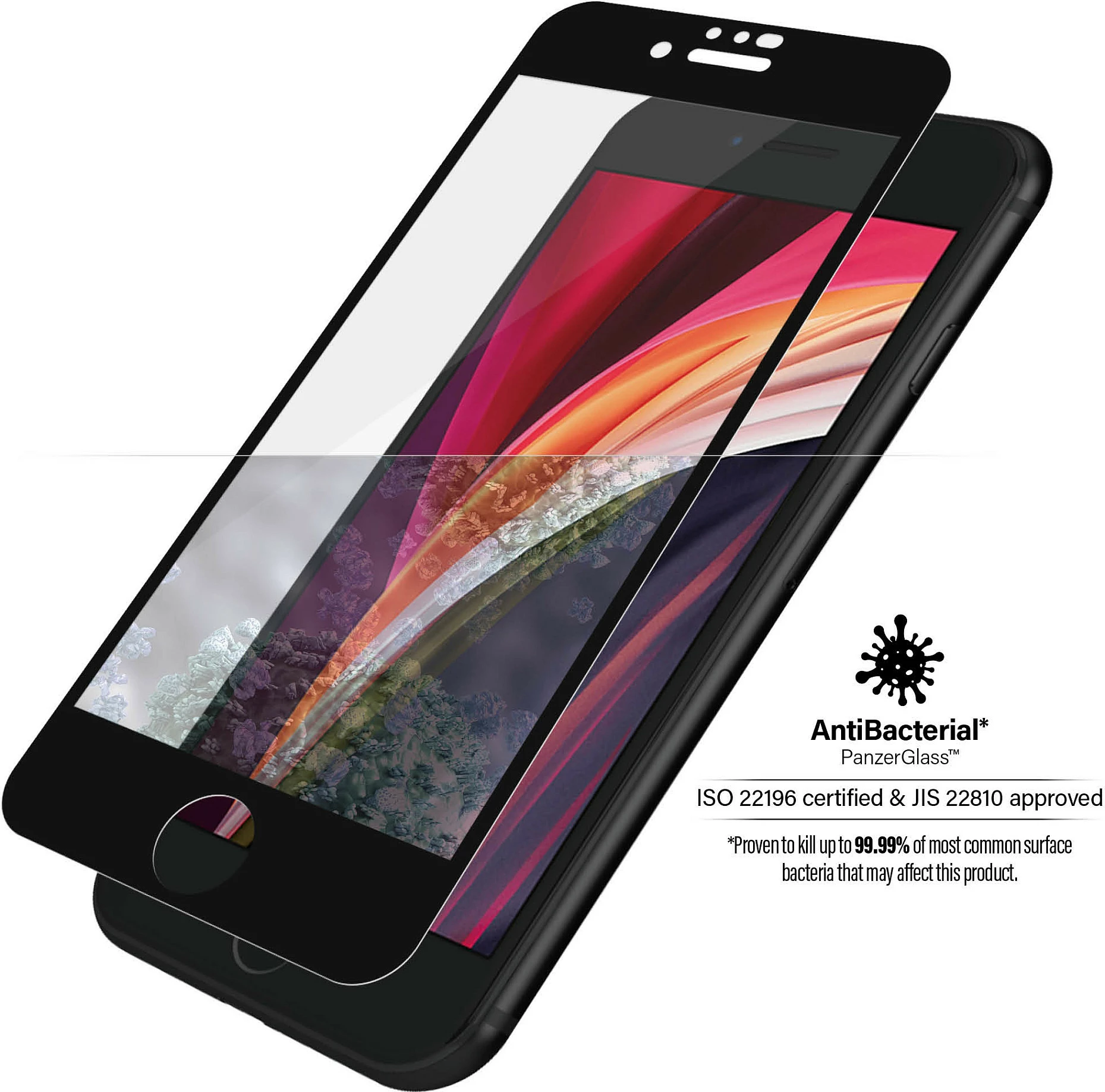 Mbështjellës ekrani PanzerGlass për iPhone 6/7/8/SE 2020/2022, transparent, kornizë e zezë