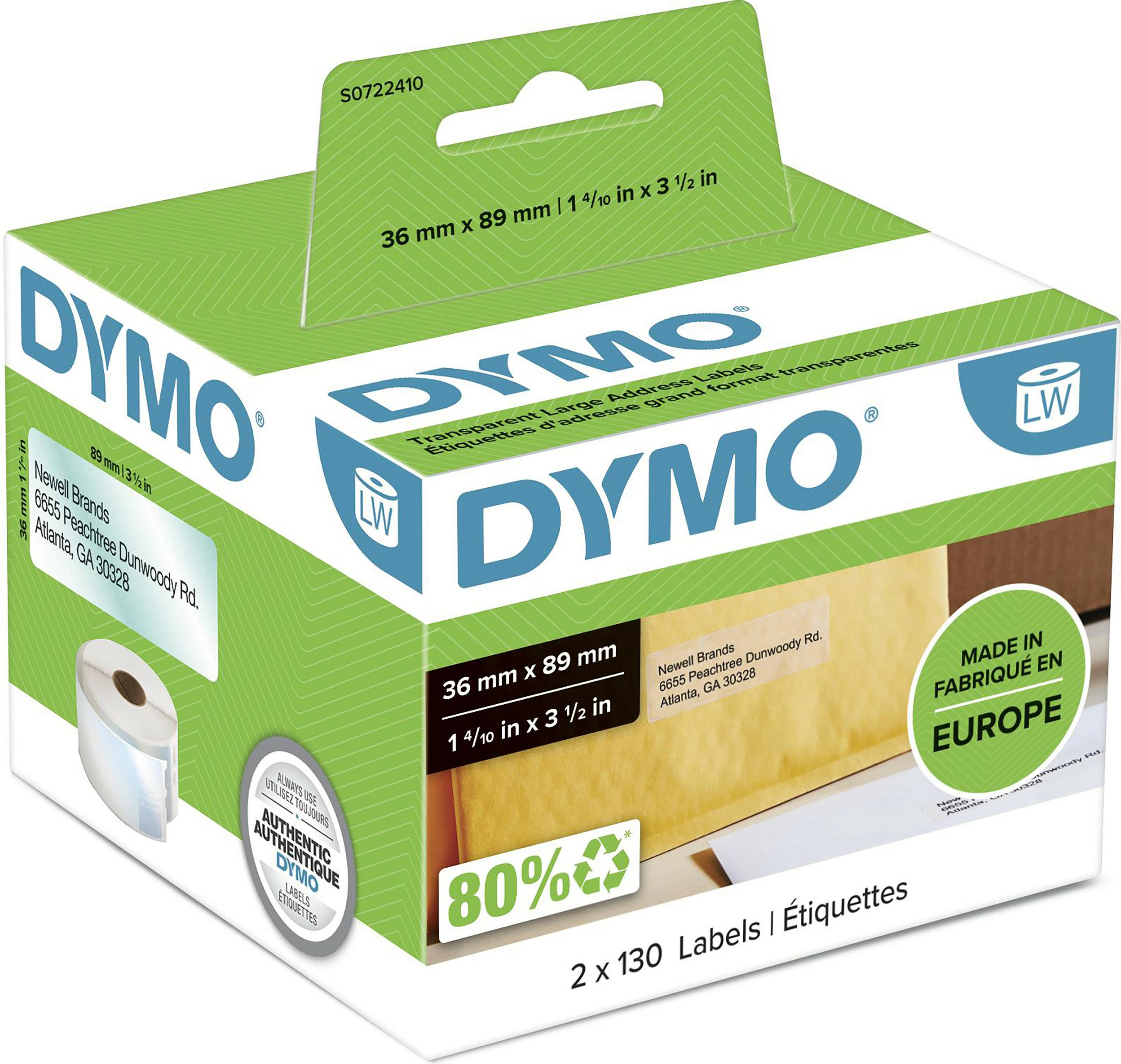 Etiketa adrese Dymo LabelWriter 36x89mm, 260 copë, transparente
