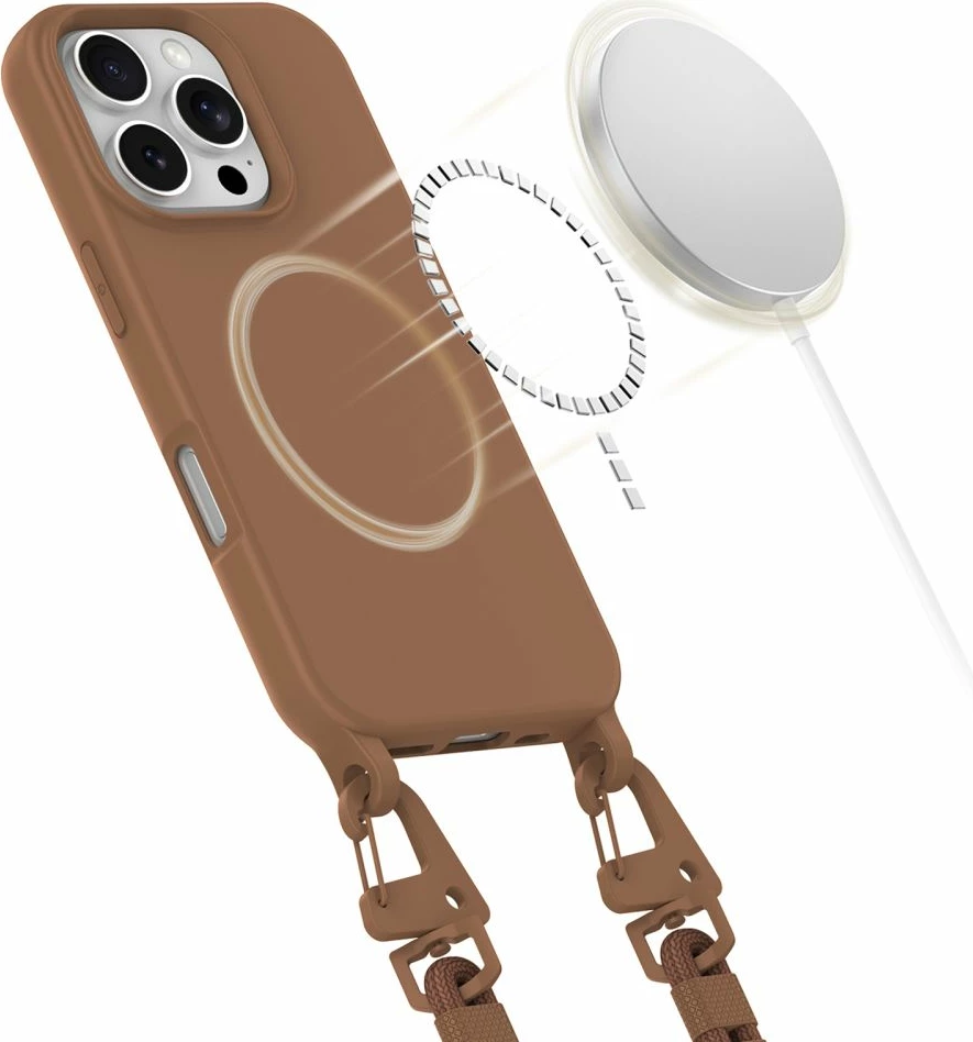 Mbështjellës Tech-Protect Magnecklace për iPhone 16 Pro Max, MagSafe, Kafe