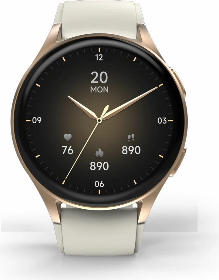 Smartwatch Hama 8900 GPS AMOLED 1.32", rrip silikoni bezhë, Gold