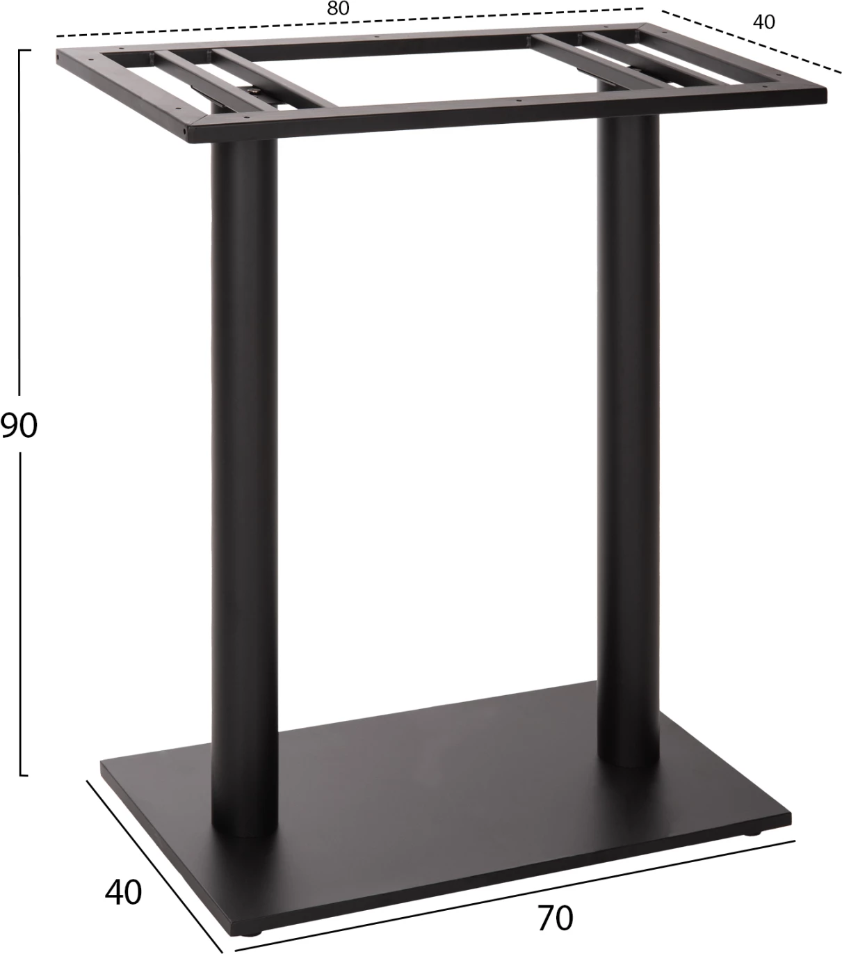 Bazë tavoline për bar, lartësi mesatare, metal i zi mat, 2-shtylla, 40x80x90 cm