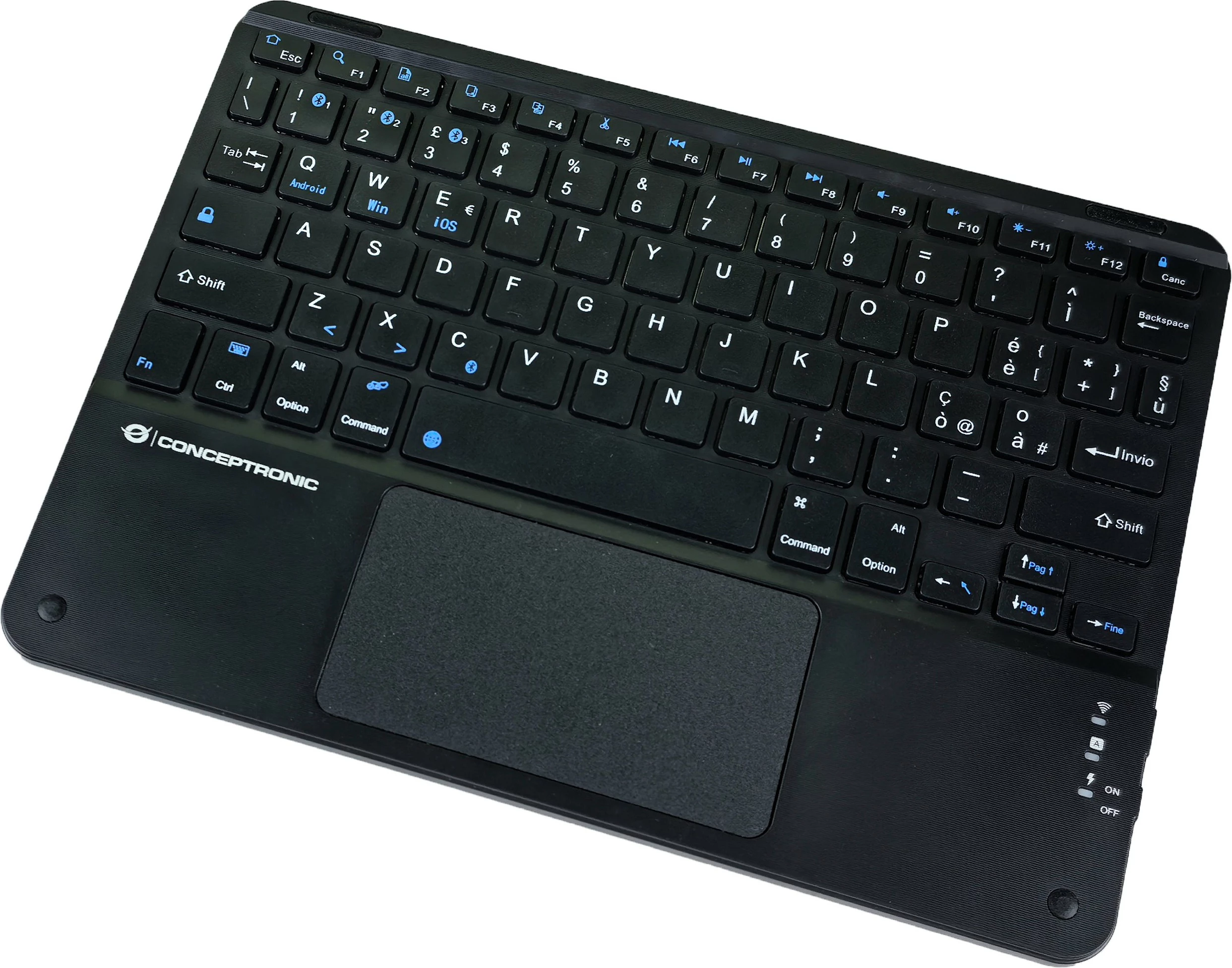 Tastierë wireless Conceptronic, QWERTY italian, touchpad, Bluetooth, e zezë