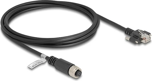 Kabllo Ethernet industriale DeLOCK M12 A-coded 8-pin (F) në RJ45 (M), Cat5e FTP, 2 m, e zezë