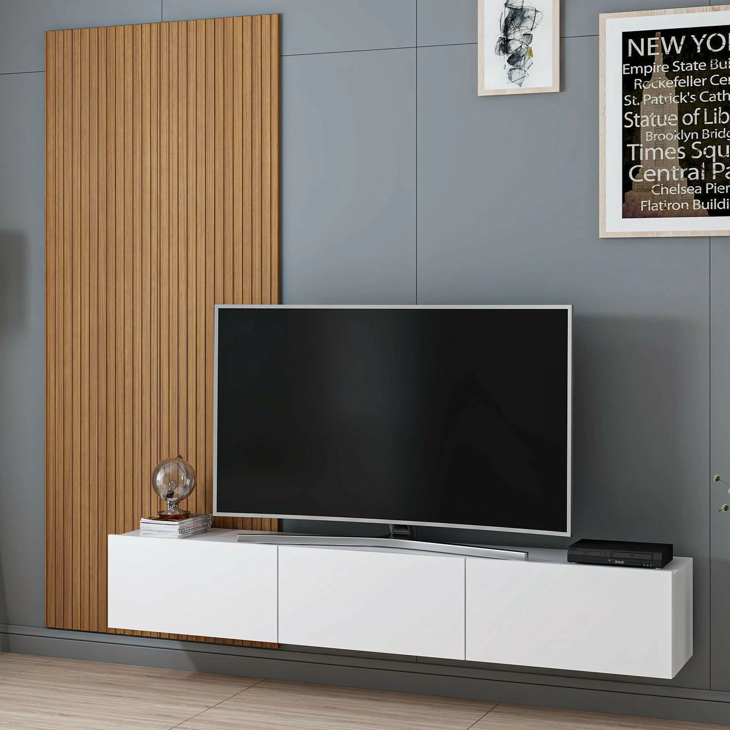 Komodë TV Skye Decor, Rigel, e bardhë dhe lis, 180x30x32 cm