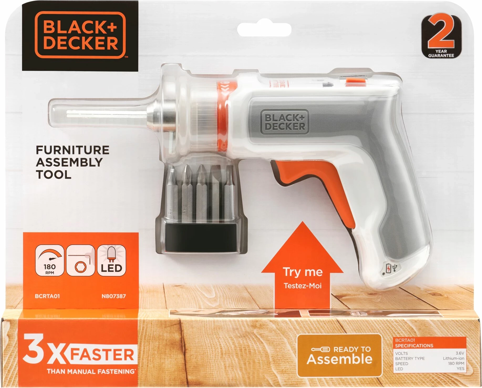 Vidhosës elektrik pa kabllo Black&Decker BCRTA01 3.6V, 1.5Ah, 5.5Nm, LED + aksesorë, Gri/Portokalli