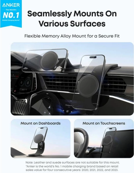 Mbajtës celulari magnetik për veturë Anker Nano A9110H11, 16N, rrotullim 360°/pjerrësi 45°, ngjitës 3M, i zi, set