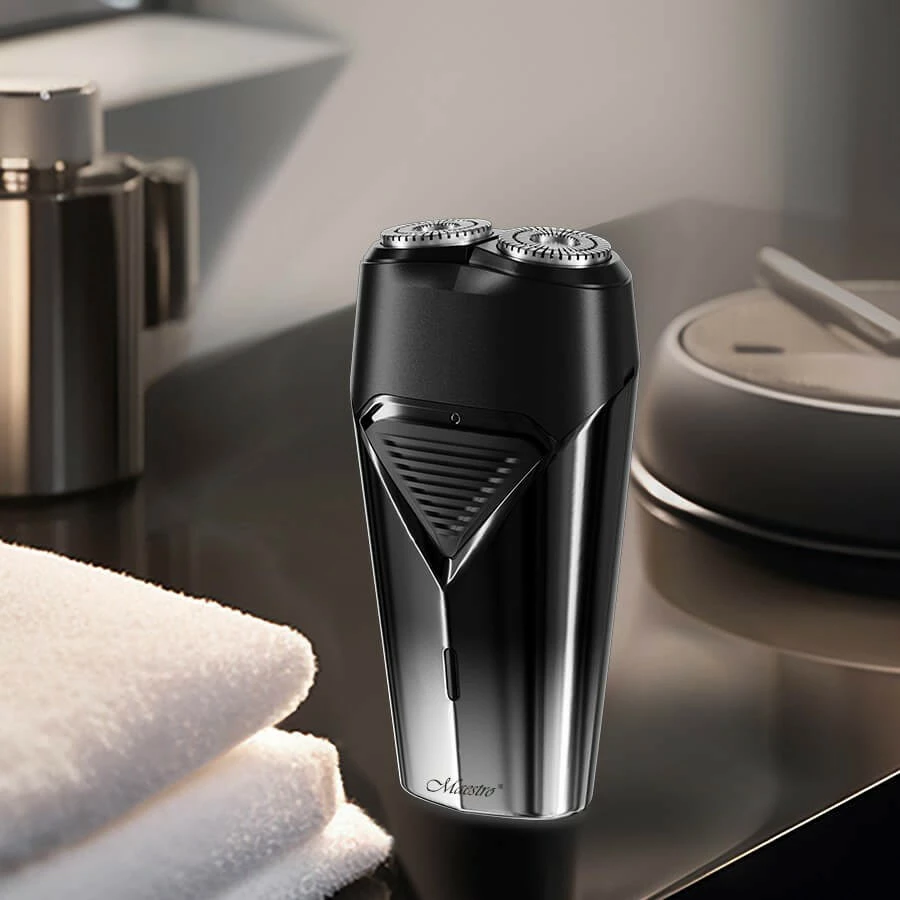 Makinë rroje elektrike udhëtimi meshkuj, Feel‑Maestro MR-672, 45 min, USB-C, 2 koka prerëse, 600 mAh, e zezë/argjend