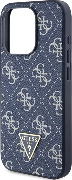 Mbështjellës Guess 4G Triangle Metal Logo GUHCP15XPG4GPB për iPhone 15 Pro Max 6.7", hardcase, TPU/PC/Eko-lëkurë, blu, në kuti