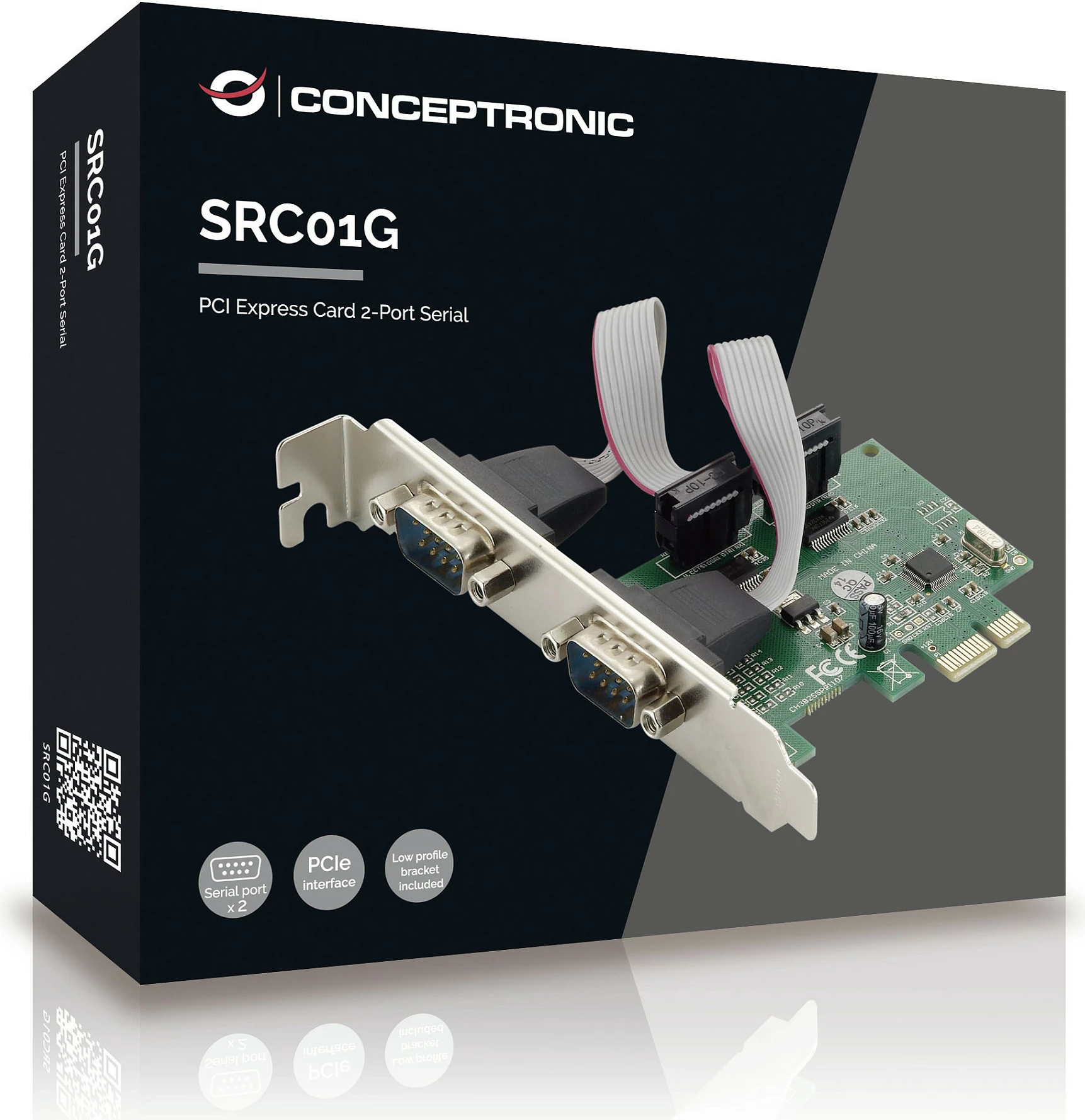 Kartë zgjerimi PCIe Conceptronic 2x RS-232, PCIe x1, 2.5 Gbit/s, e gjelbër